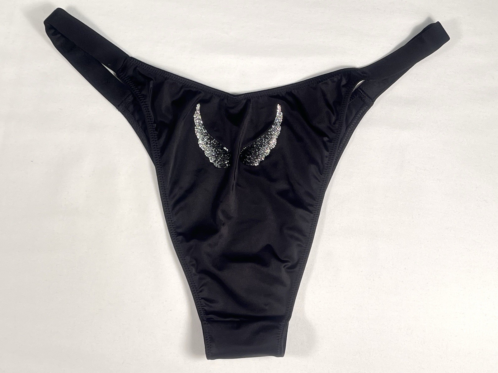 Victoria Secret Panty Brazilian Black Shine Rhinestone Bling XSMALL