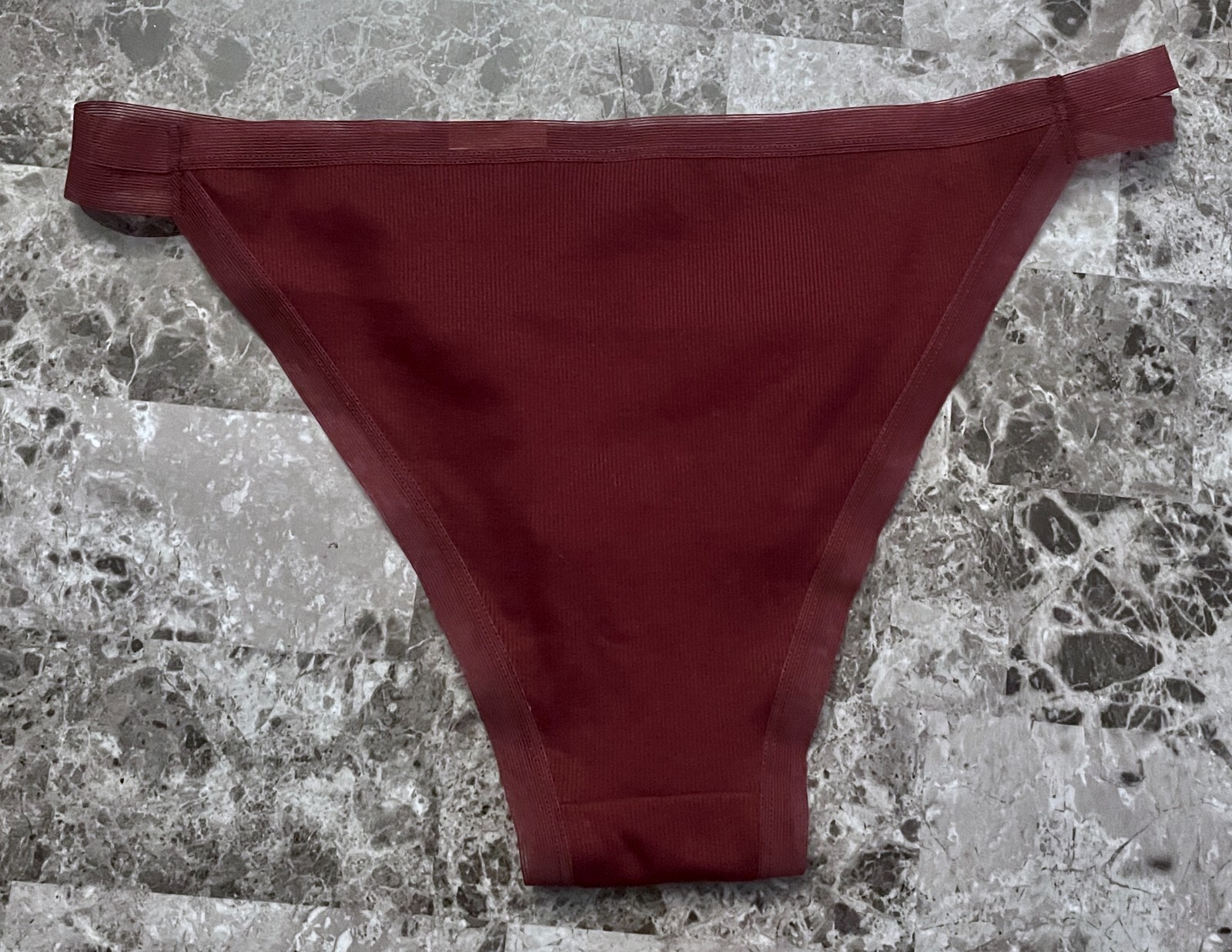 NWT AUDEN LARGE BURGUNDY RIBBED KNIT SHEER STRIPE STRAPPY CHEEKY PANTIES