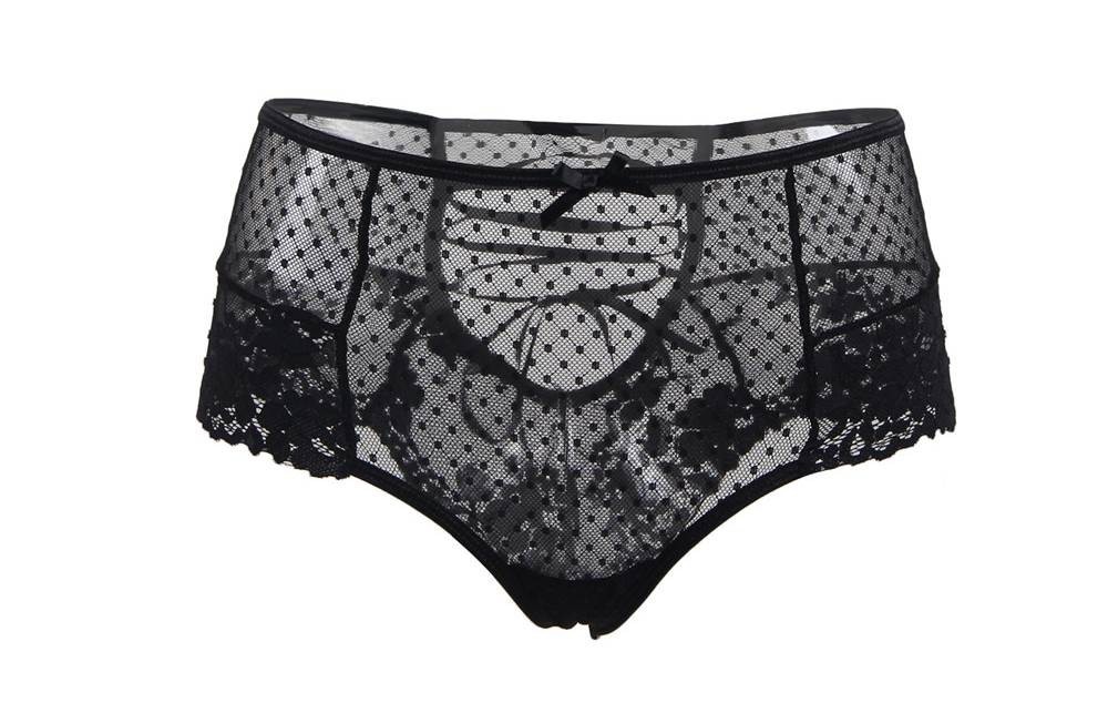 WOW BABE Black Cross Tie Floral Lace Open Crotch French Knickers Panty Size 12