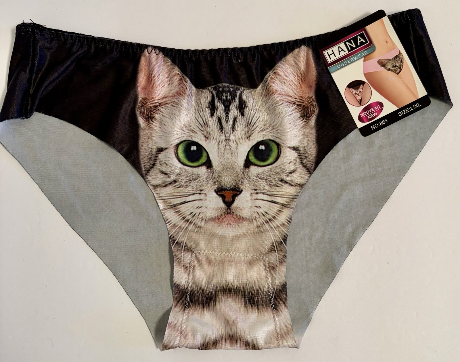 NWT Women’s HANA Black Cartoon Pussycat Panties Kitty Cat Underwear Size L/XL