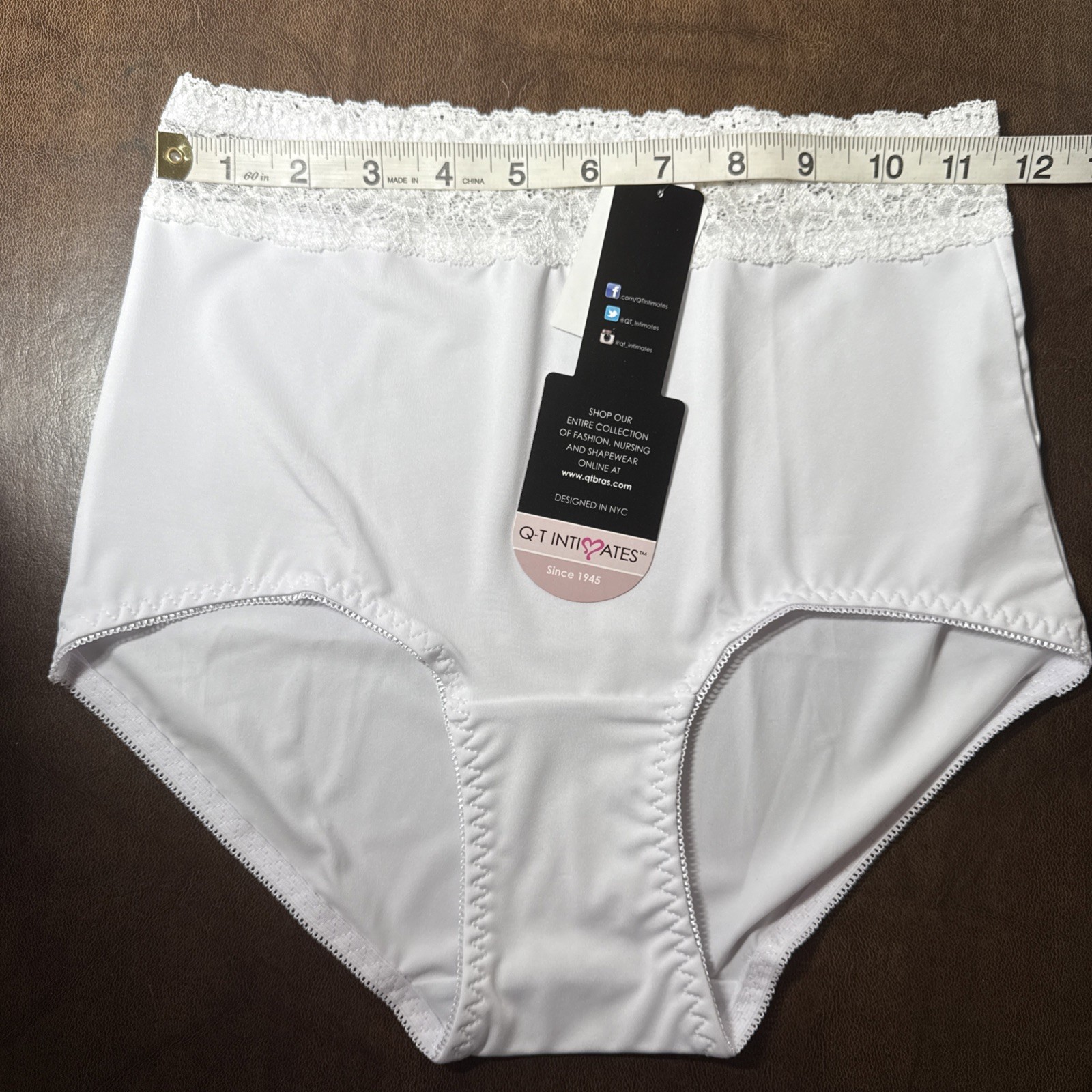 NEW QT Intimates White Lace Waist Light Support Tummy Control Panty Brief Sz M