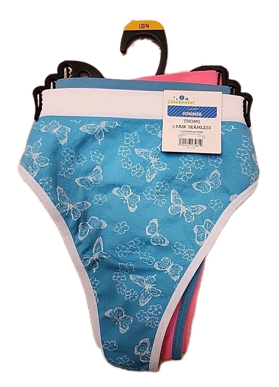 NWT Way To Celebrate 3-Pack Seamless Thong Panties Size Large Multicolor