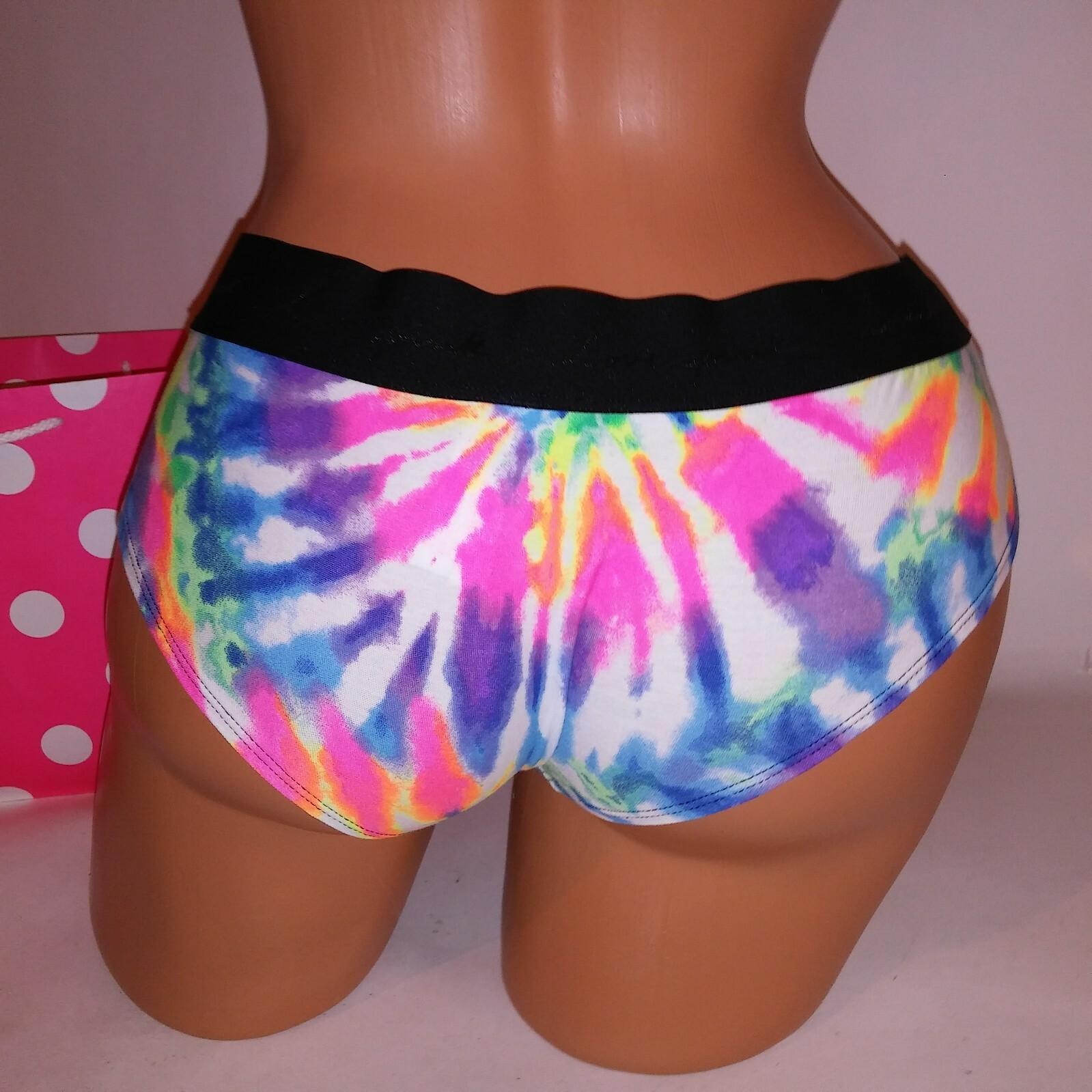 Victoria Secret PINK Panty Hipster Rainbow Tie Dye Banded Logo Trim New