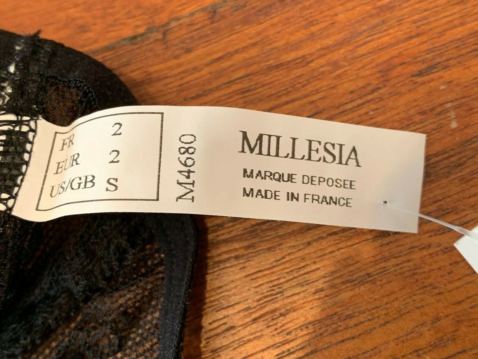 MILLESIA M4680 ~ BLACK / GOLD ROSE FLORAL EMBROIDERED BRIEF PANTIES ~ SMALL