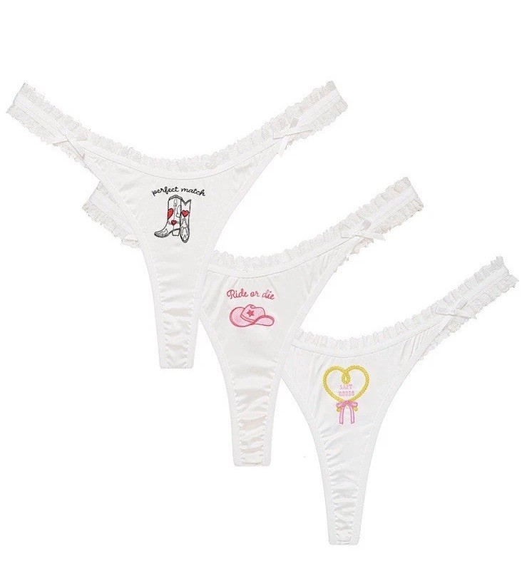 For LOVE & LEMONS Thong Panty Pack BRIDAL BACHELORETTE White XS