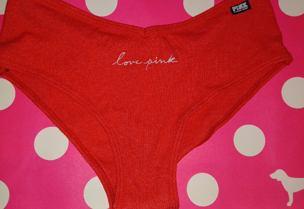 VS pink ribbed cheekster Panty BRAND NEW SIZE small red embroidered logo
