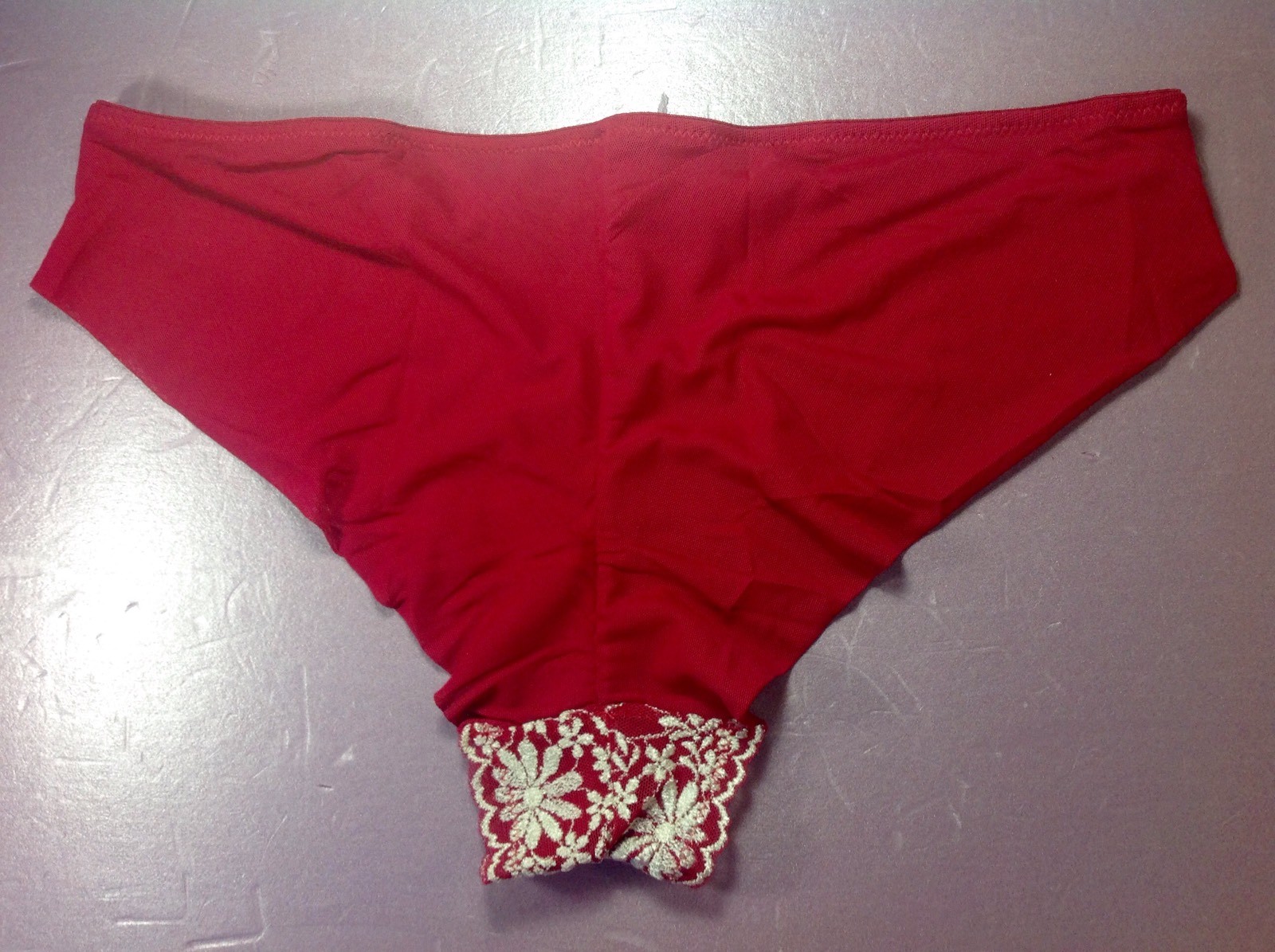 Women Panties,bikinis ILUSION Size S. Red Floral W/gauze Fishnet Decoration