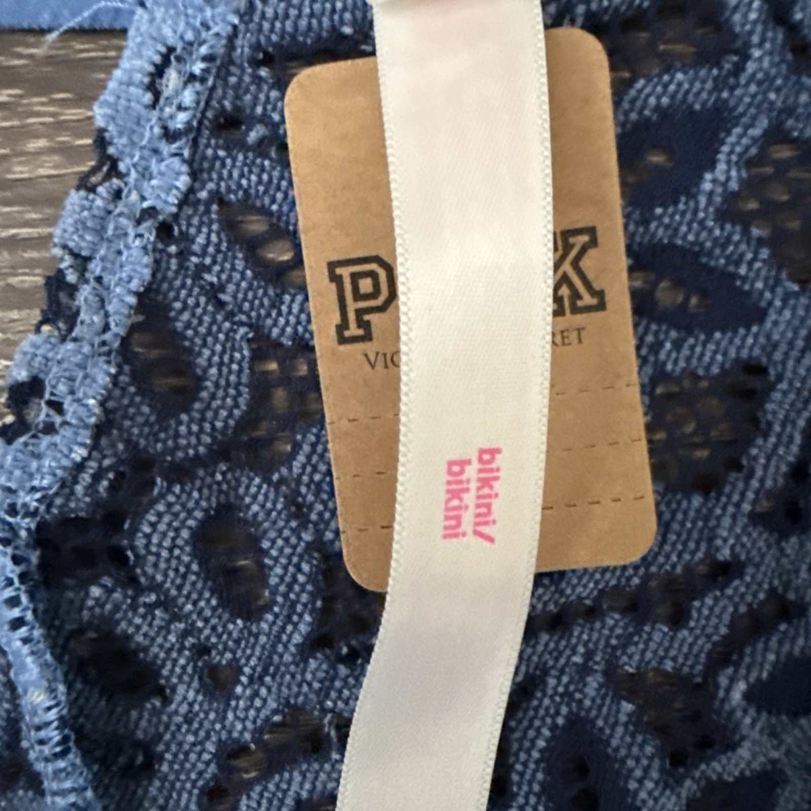 Pink By Victoria’s Secret, Large Blue Floral Lace Back French Cut Bikini Panties