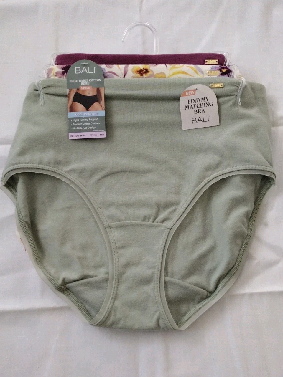 Bali DFLEB3 Cotton Collection 6/M Brief Panty – 3 Pack ASSORTED COLORS NWT