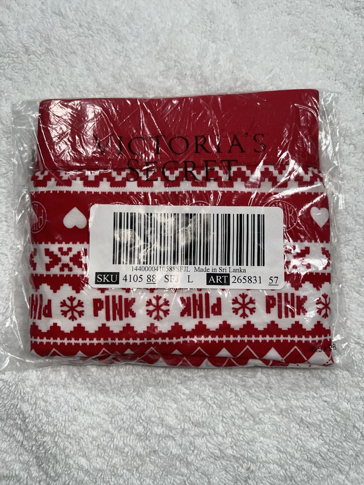 Victoria’s Secret PINK LOGO SHORTIE BOYSHORTS Red White Fair Isle Panty Large