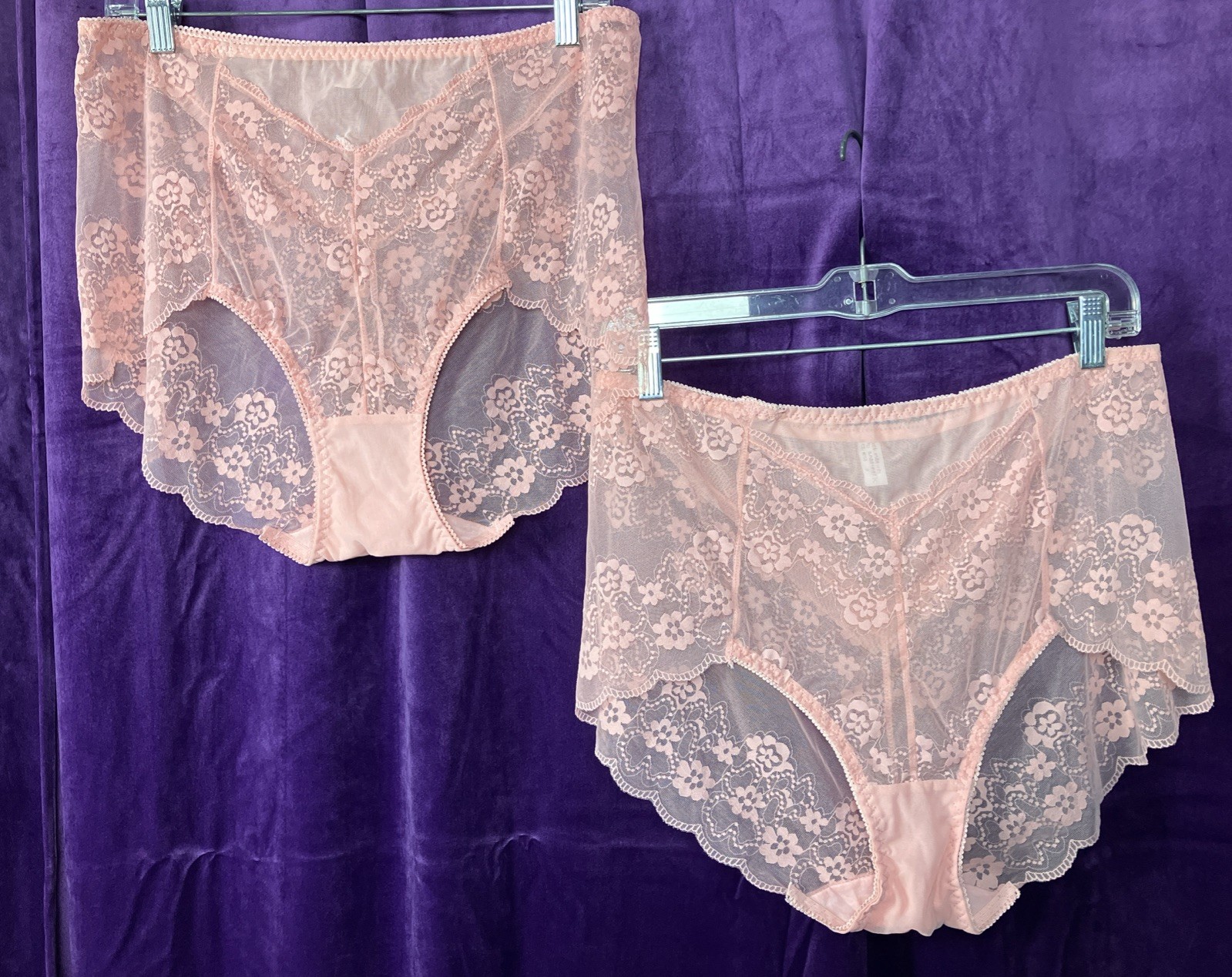 Set 2 NEW 3x Sheer Lace Risqué PINK Granny Panty Nylon Mesh Lace Sissy Stocking
