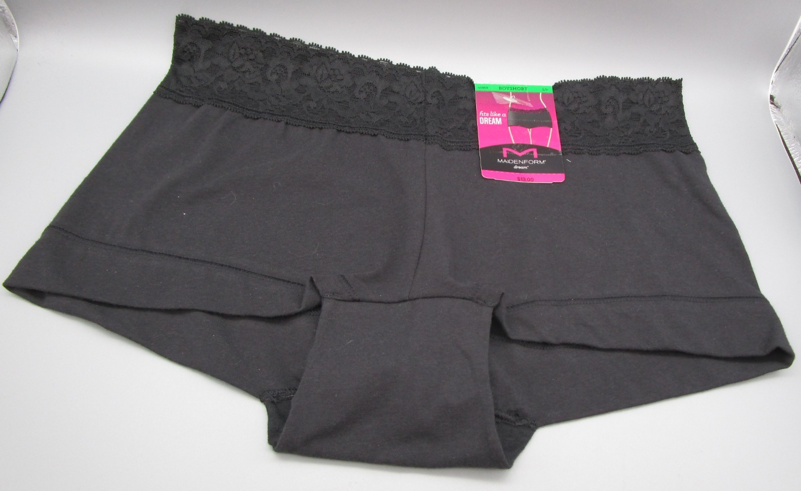 MAIDENFORM~L 7~40859~Black Dream Cotton Lace-Trim Boyshort