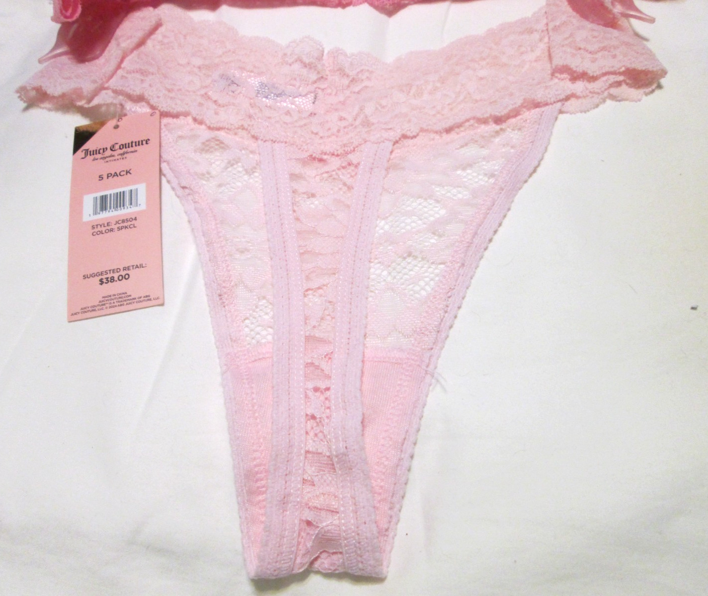 JUICY COUTURE Women’s SZ L- 5Pk Lace Logo Thong Panties Black /BLUE & pinks-NWT