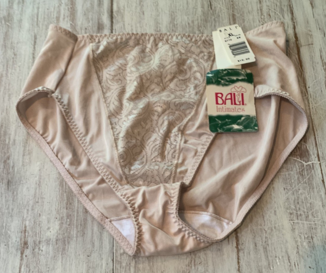 Vtg BALI Intimates Nylon Lace Panel Panty Brief Underwear Dusty Rose Sz XL