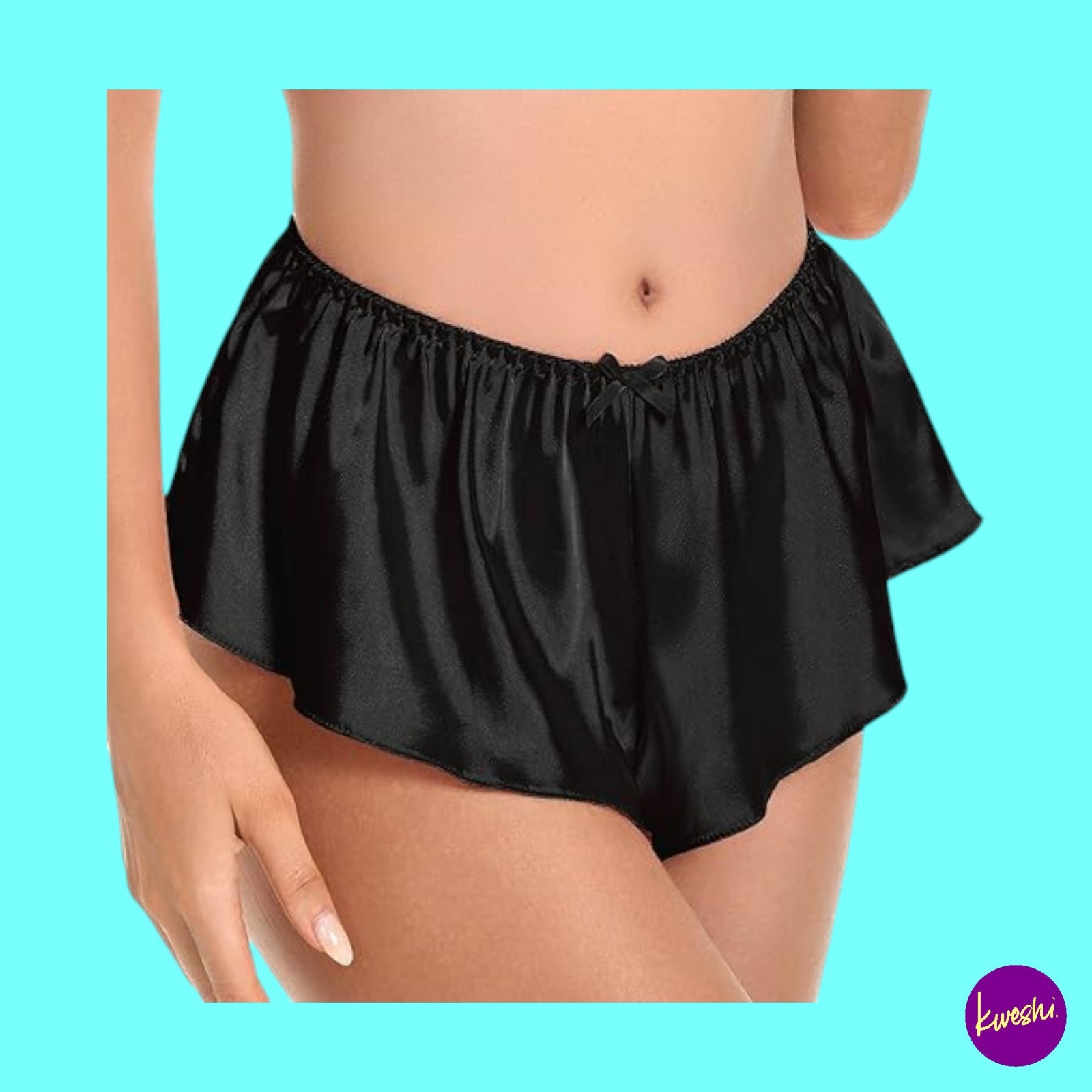 SATINI Women’s Satin Fluted Skirt Shorts, Lingerie Briefs, Black, UK S | EU 36