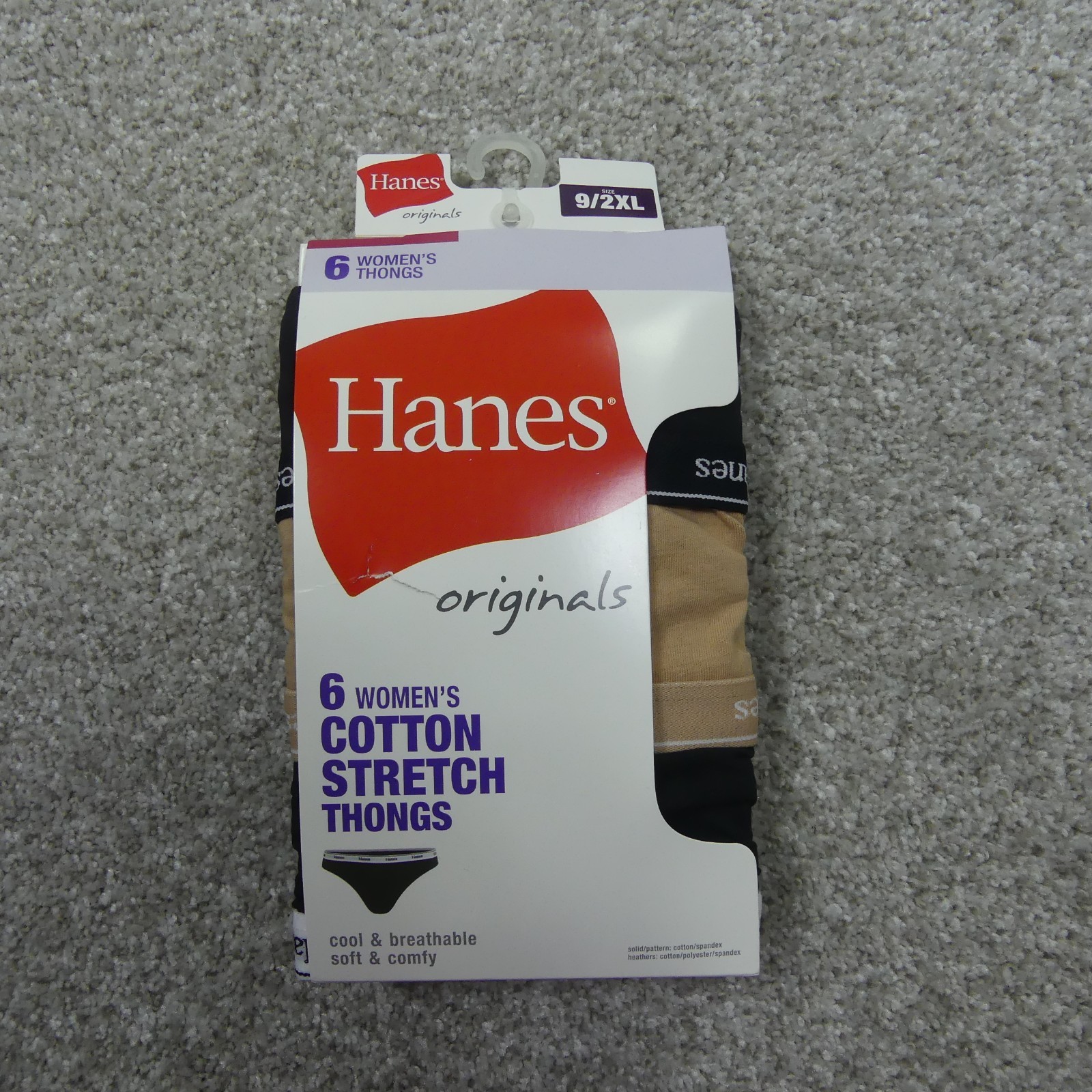 Hanes Underwear Womens 9 2XL Thongs Cotton Stretch Originals Tagless 6 Pairs