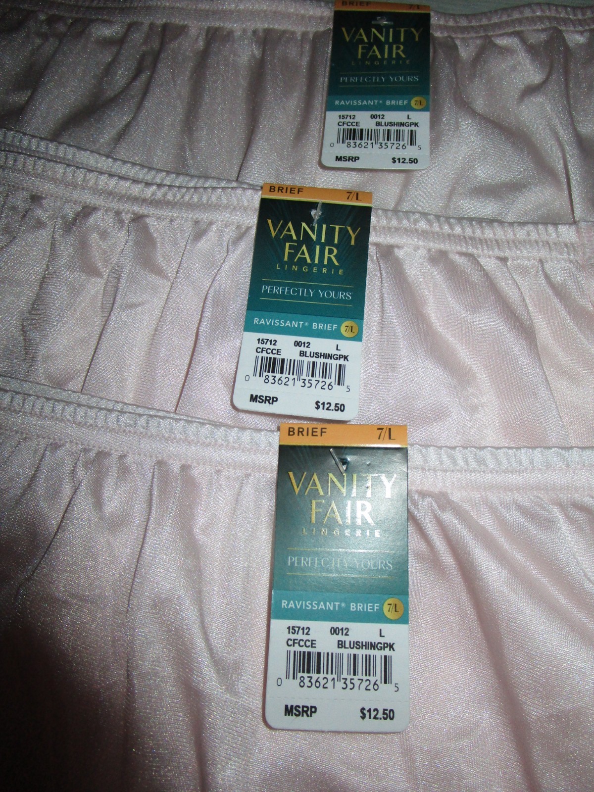 3 VANITY FAIR LINGERIE PERFECHY YOURS RAVISSANT BRIEF BLUSHING PINK 7/L