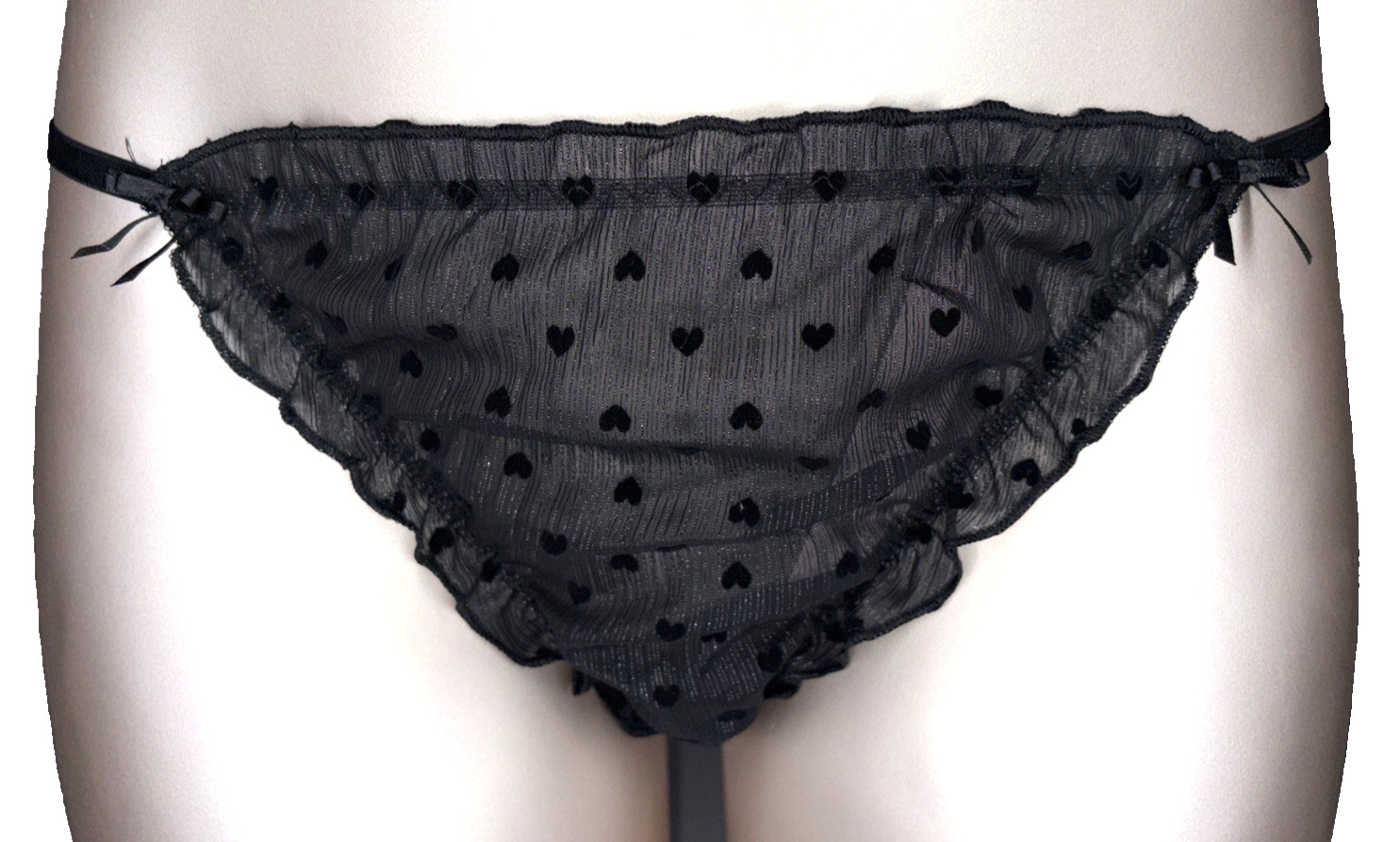 Victorias Secret Dream Angels NWT Medium Black Heart Chiffon V String Panty Sexy