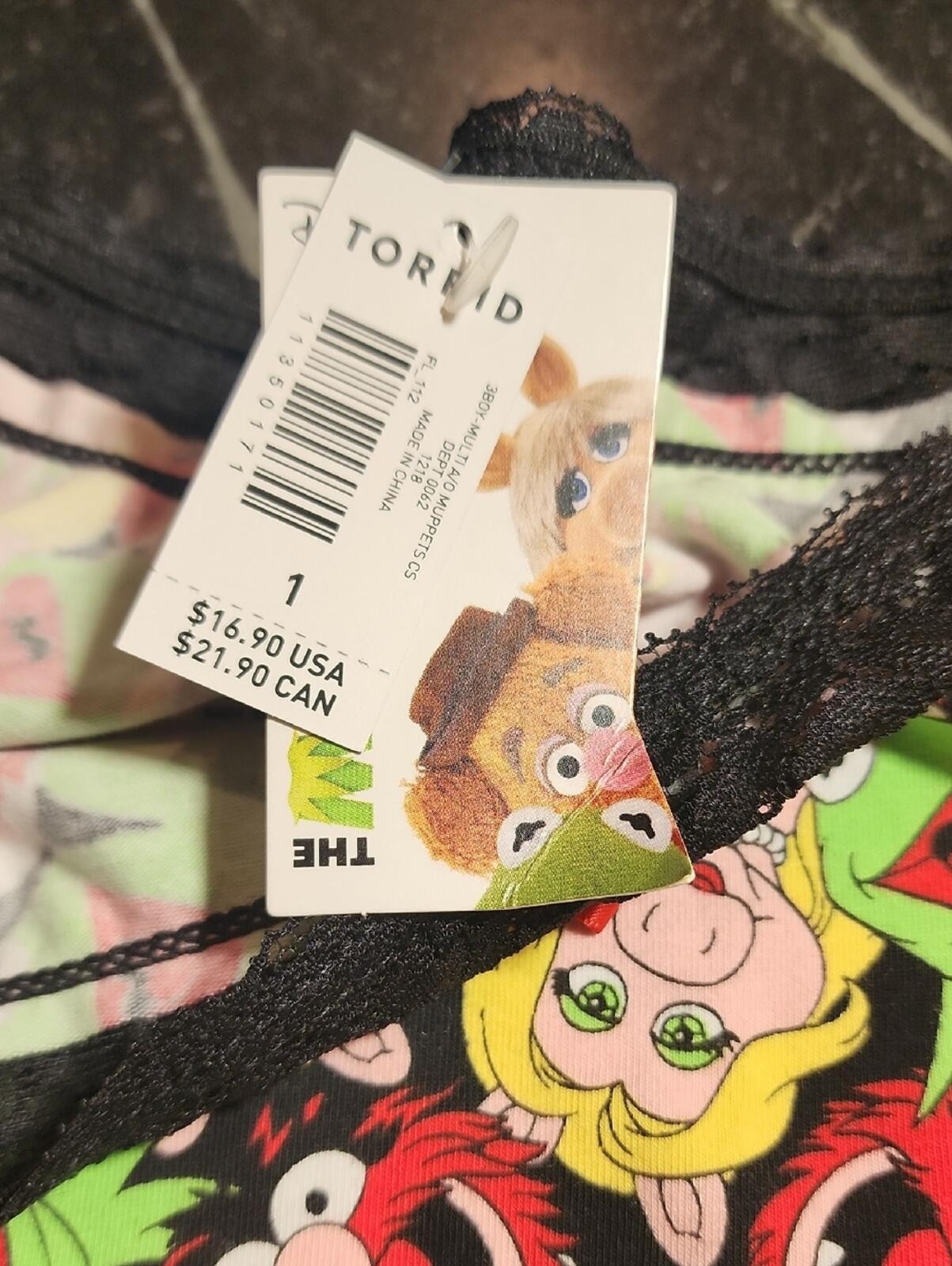 NWT Torrid Boyshort Panties Muppets With Black Lace Trim Size 1