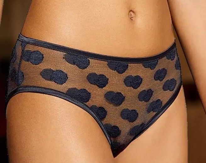 ERES BALLON BULE SATIN TRIMMED POLKA DOT LACE BRIEFS NAVY SIZE 40/US 8