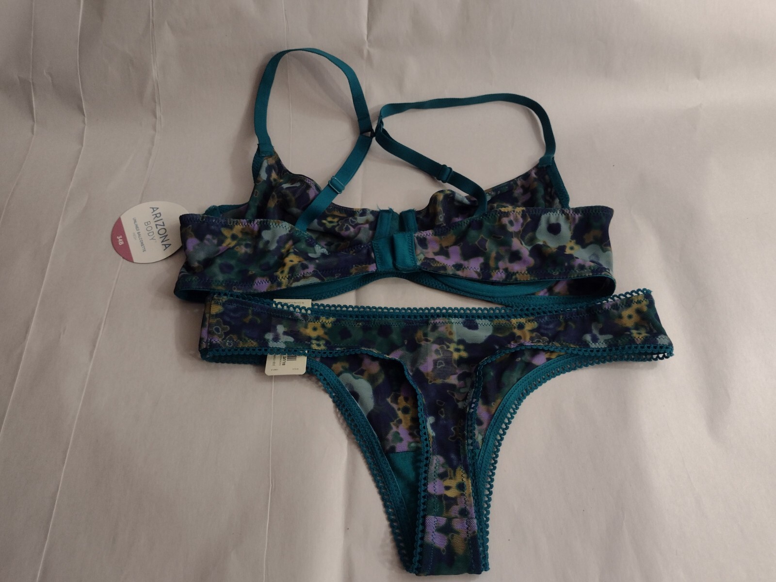 Arizona Body Blue Remy Floral Lingerie Bra & Panty Set 2 Piece