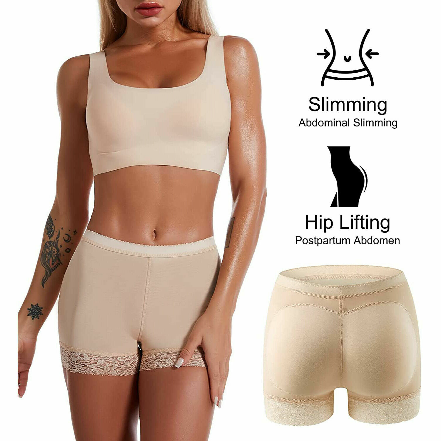 Women’s Padded Butt Lift Hip Enhancer Seamless Booty Shorts Shaper Tummy Control