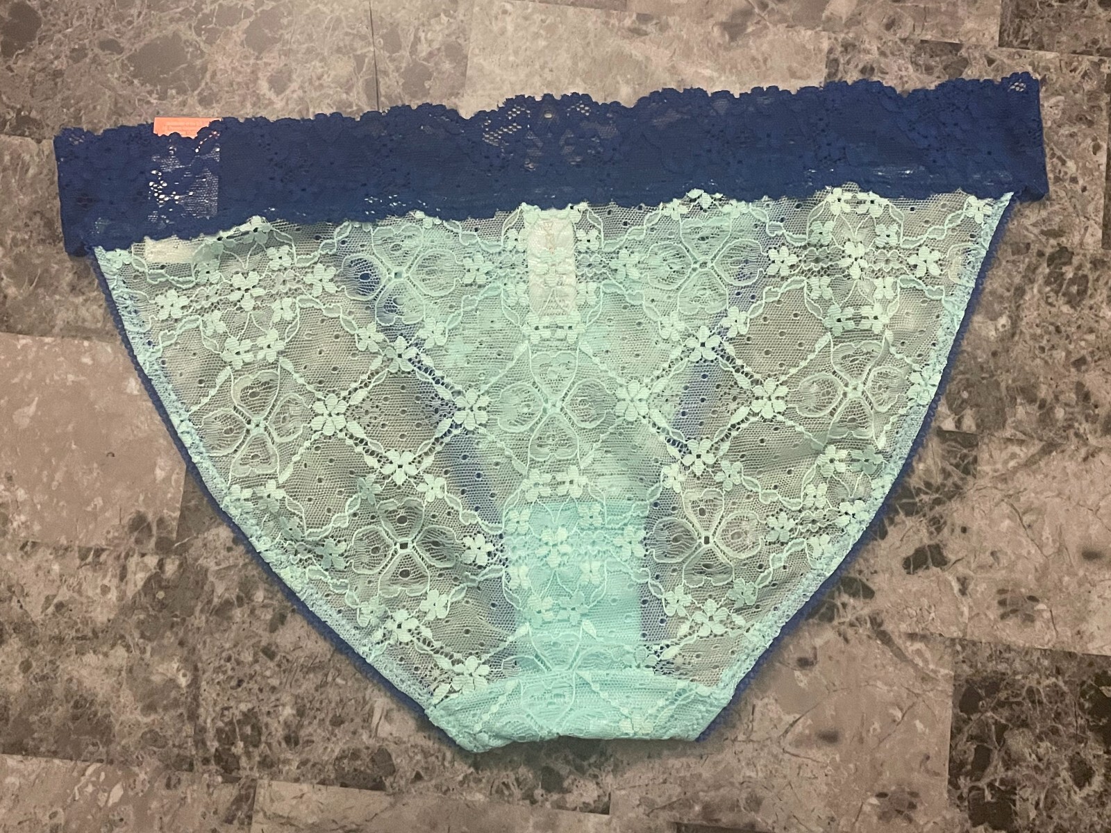 NWT FLIRTITUDE LARGE AQUA BLUE FLORAL LACE MESH BOW RARE BIKINI PANTIES