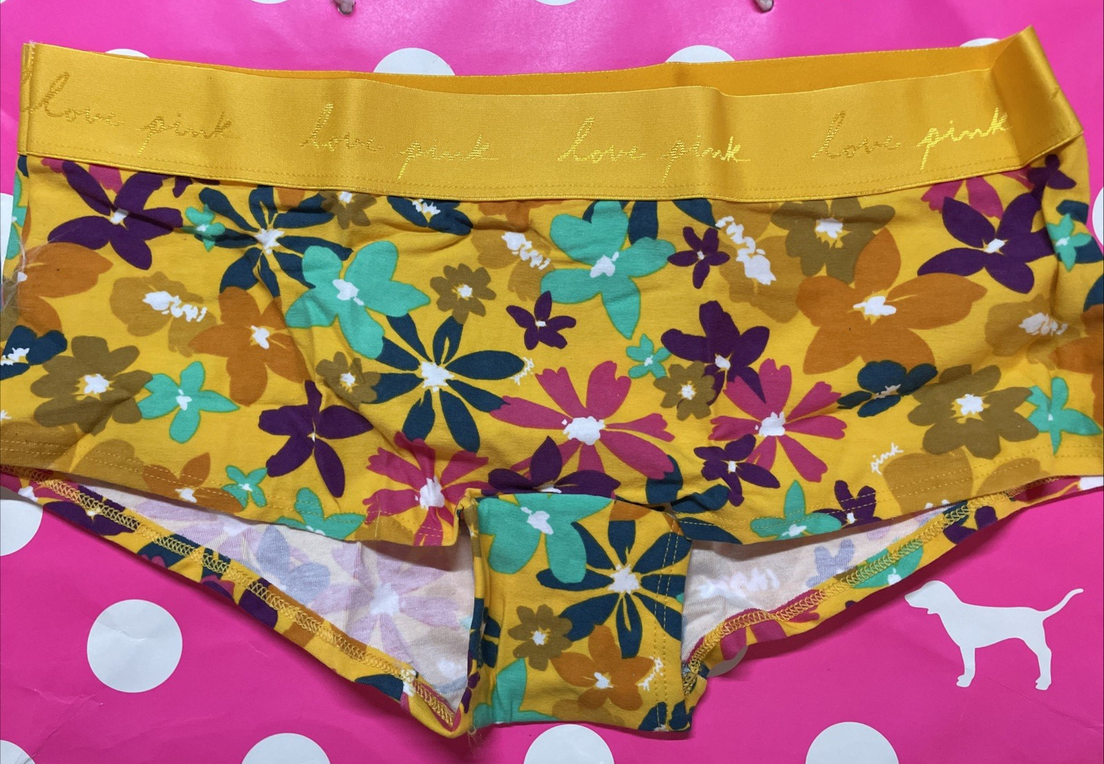 NEW 2021 Victoria’s Secret PINK Low Rise Boyshort Wide Logo Band Panty L Retro
