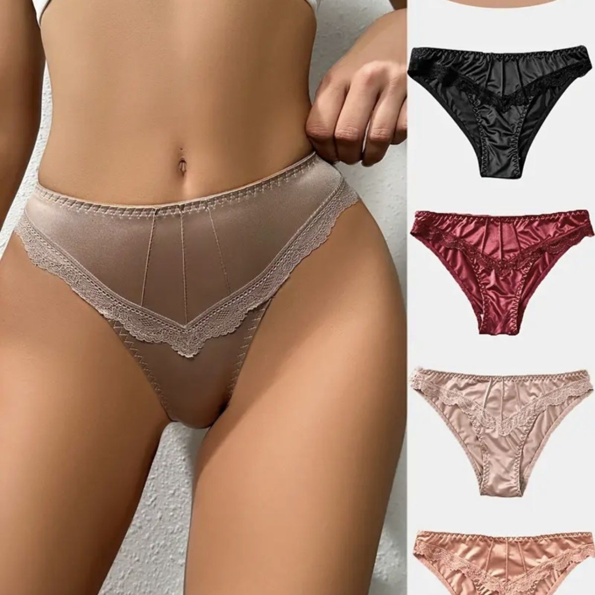 3 Pack Low Rise Seamless Bikini Panties – Lace Trim Cotton Gusset Sexy Underwear