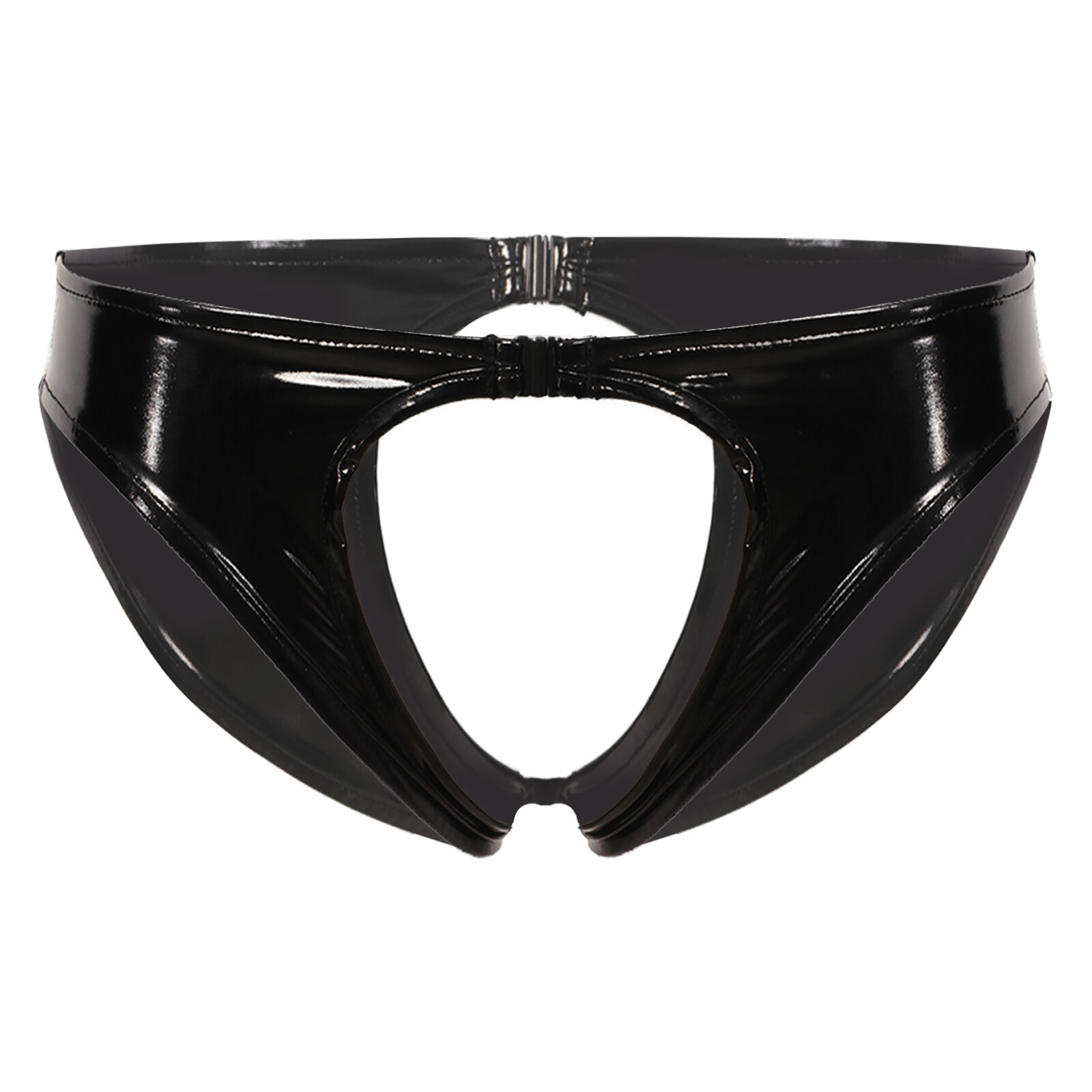 Womens Wetlook Shiny Leather Bikini Briefs Low Rise Crotchless Panties Underwear