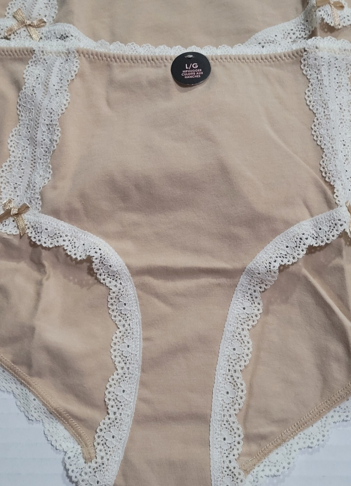 NWT – La Senza Brand – Beige Panties X 2 – White Lace – 95% Cotton – Size Large