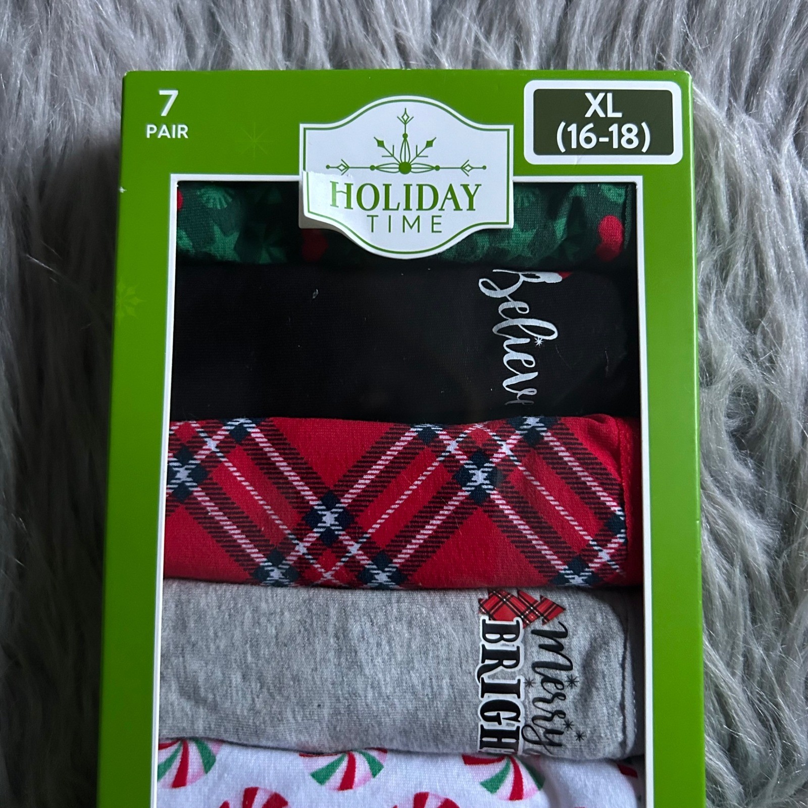 Holiday Time Christmas Thongs Womens Size XL (16-18) Panties 7 Pair Underwear