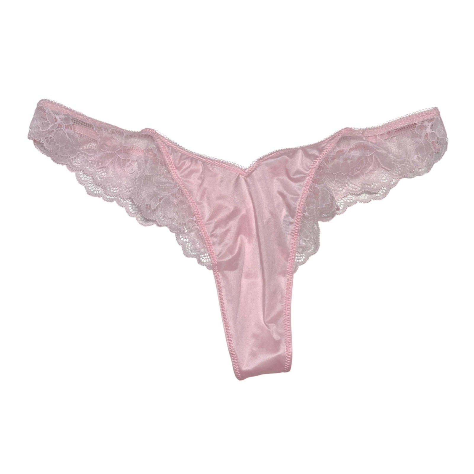 Victoria’s Secret Rose Lace-Trim High-Leg Thong Panty Angel Pink Size Large