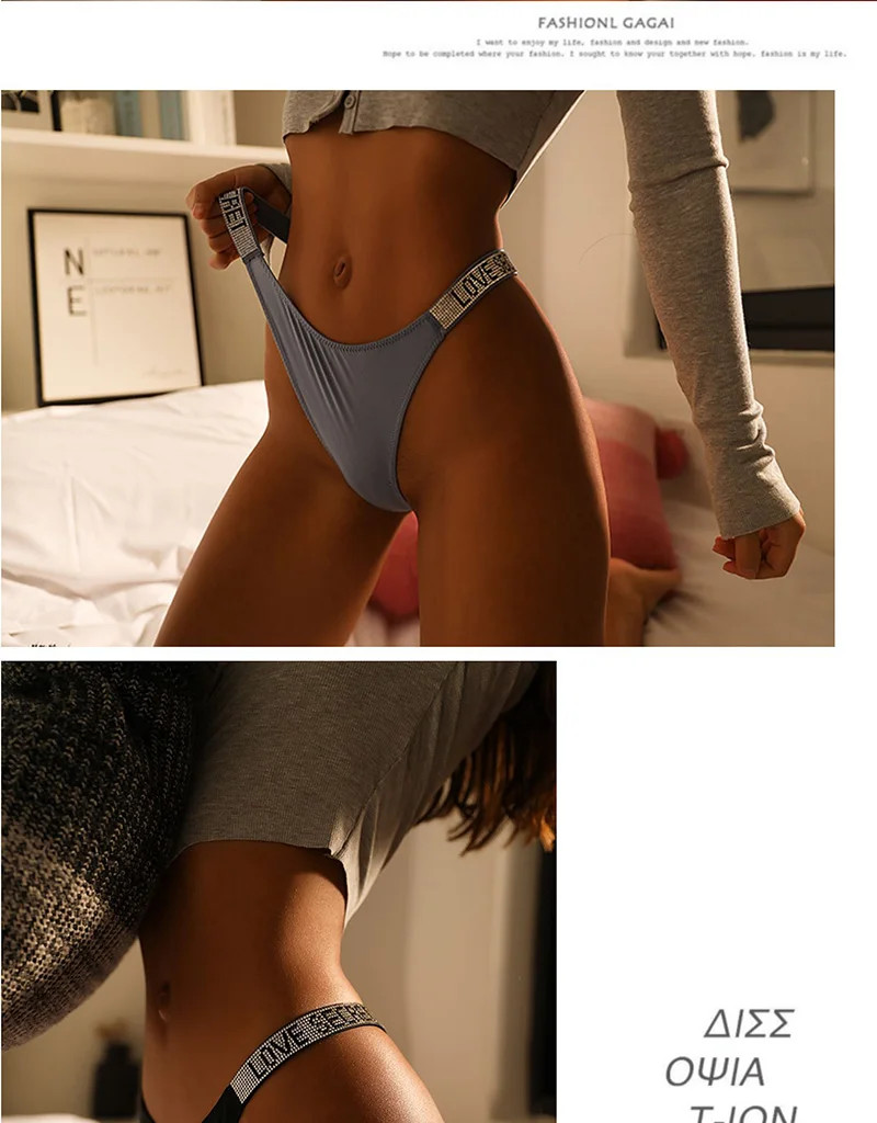 Rhinestone G-String Thongs Low Waist Panties Sports Briefs T-Back Soft Underwear