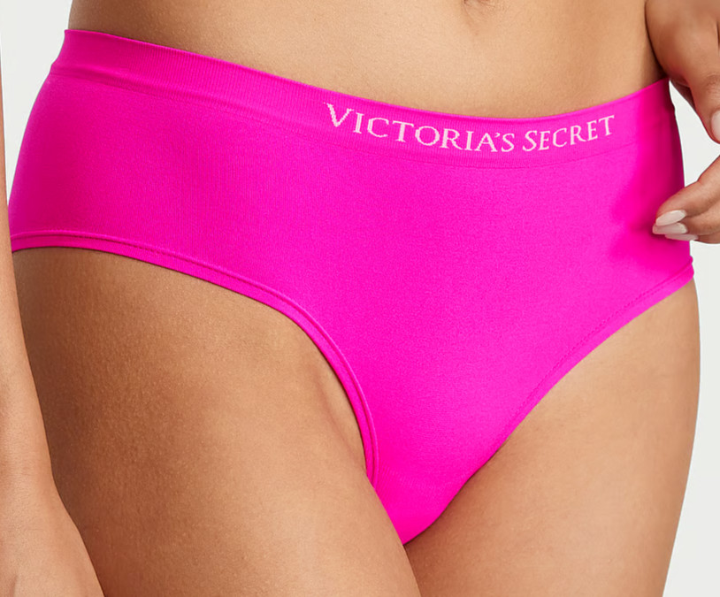 L Bright HOT Fuchsia Pink Seamless LOGO Victorias Secret Hipster Hiphugger Panty
