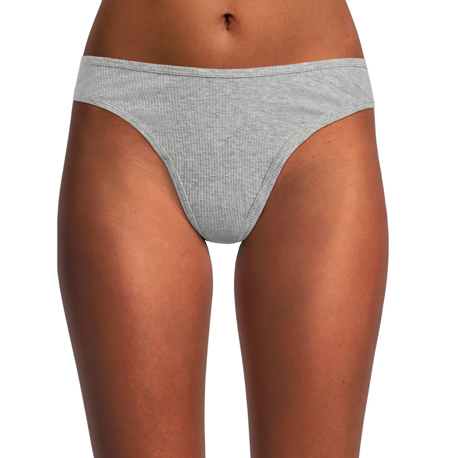 No Boundaries Women’s Cotton Rib Thong Panties Size LARGE Heather Gray New