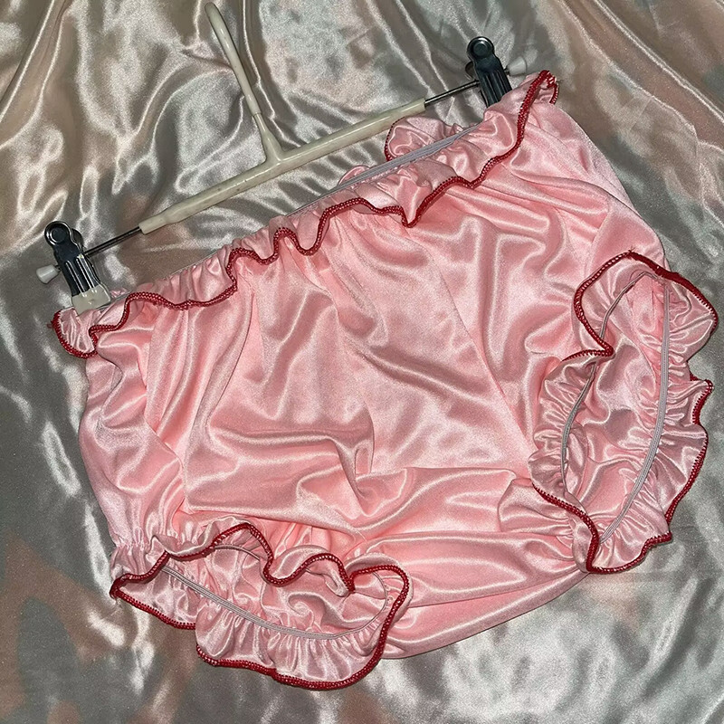 Women’s Men’s Faux Satin Silk Panties Briefs Underpants Ruffles Stretch Princess