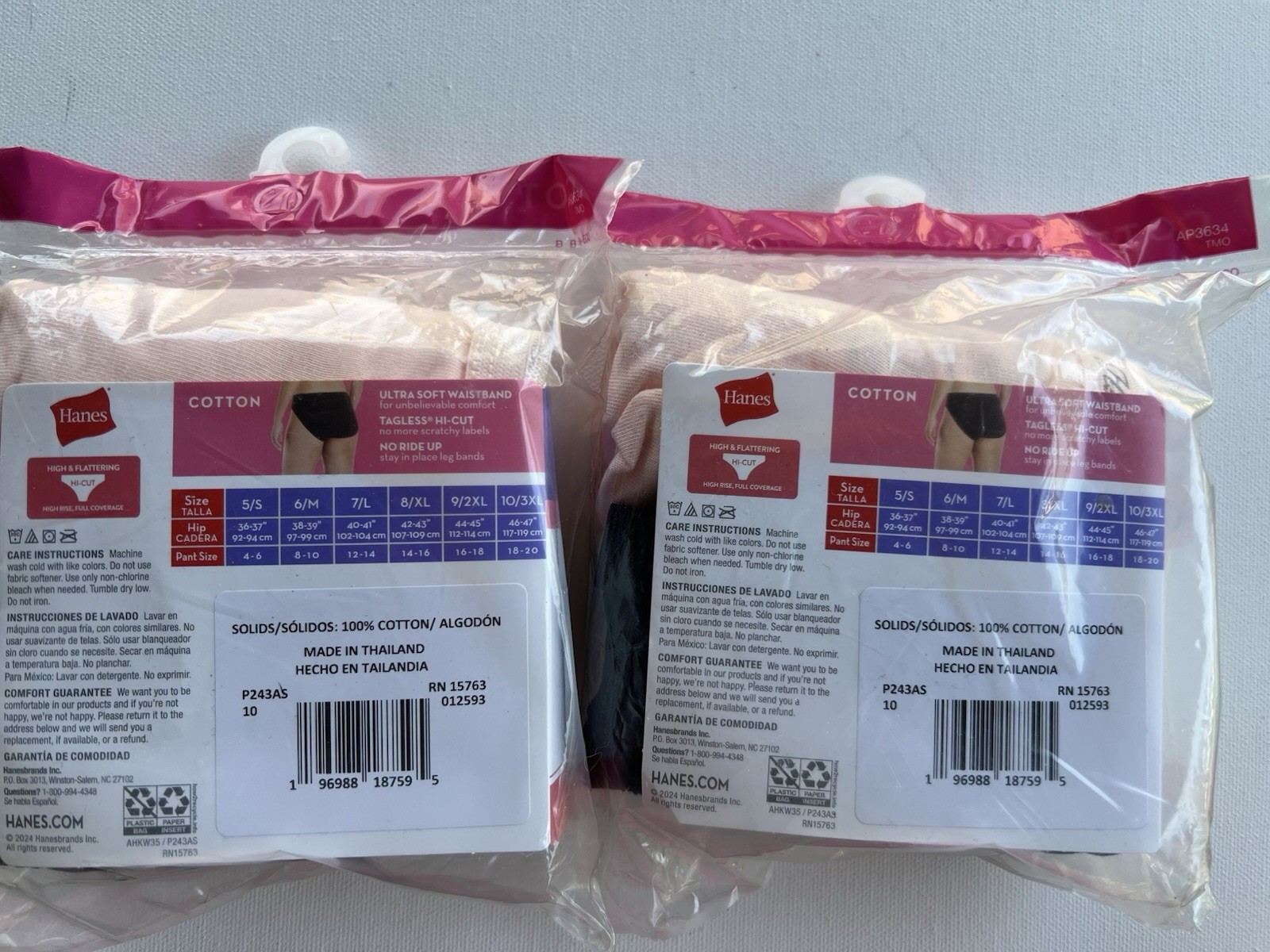 Womens Hanes Cotton Hi-cuts 2 PACK (Size 10/3XL) 2 PACKAGES New And Sealed