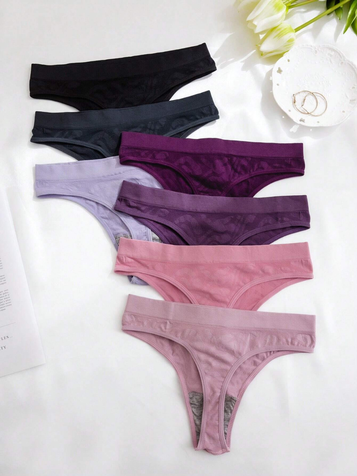 Women’s Comfortable Seamless Stretchy High Rise Cheeky Thong Panties – Pack of 7