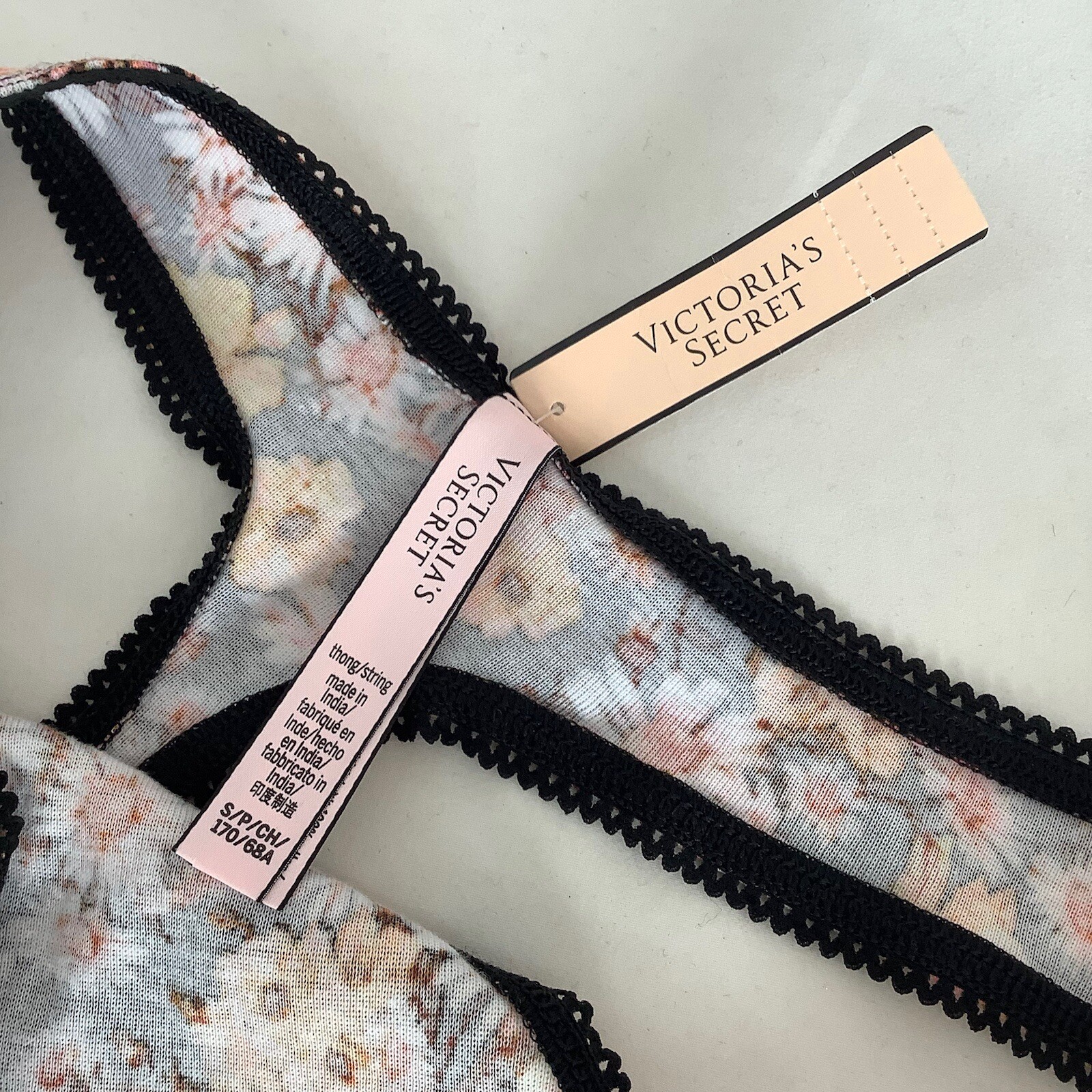 Victoria’s Secret Black Orange Floral Print High Leg Thong Panties – S – BNWT