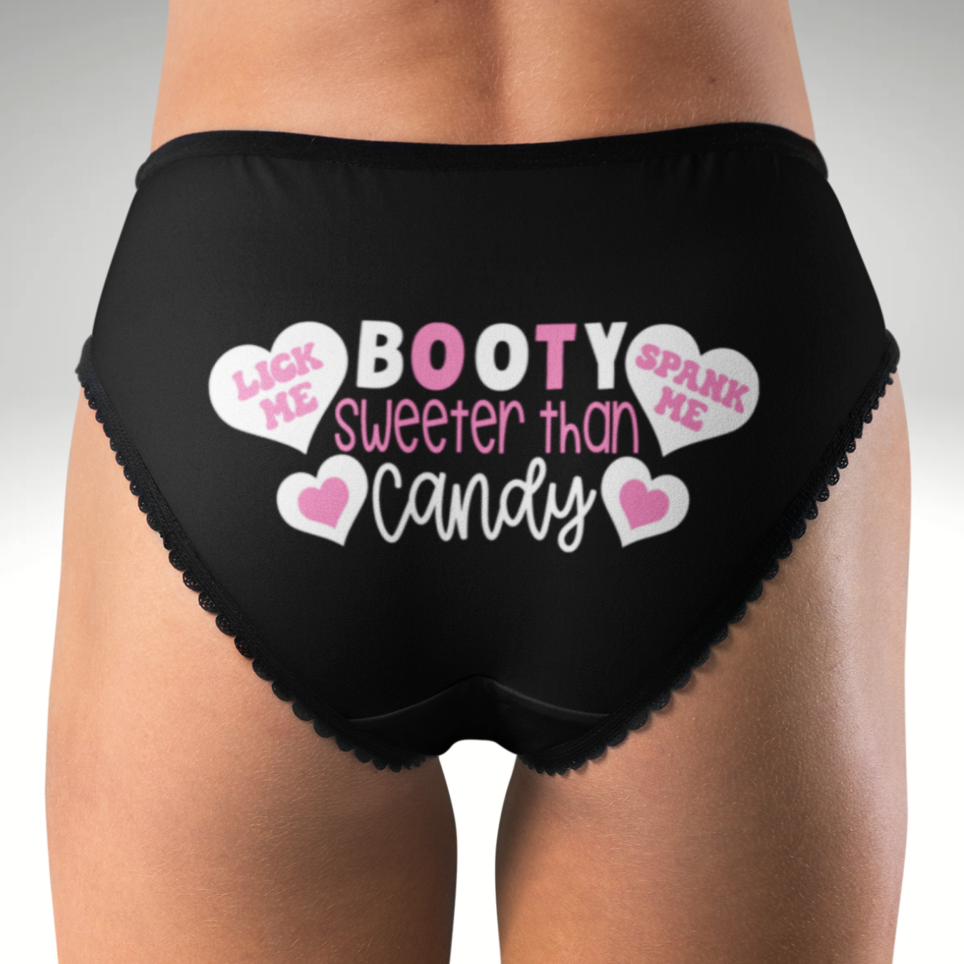 Sweeter Than Candy Hipster Panties Valentine Hearts Kiss Me Lick Me