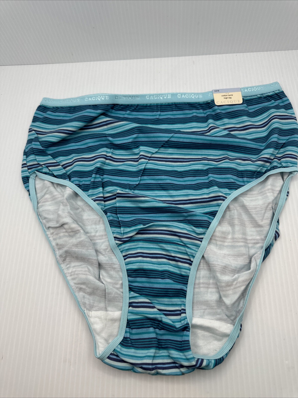 cacique underwear plus size Cotton Lycra High Leg Blue Stripe 14/16