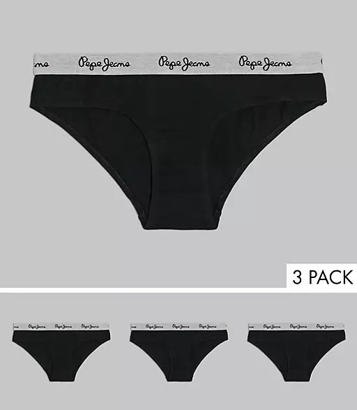 Pepe Jeans 3 Pack Black Bikini Briefs M UK 12