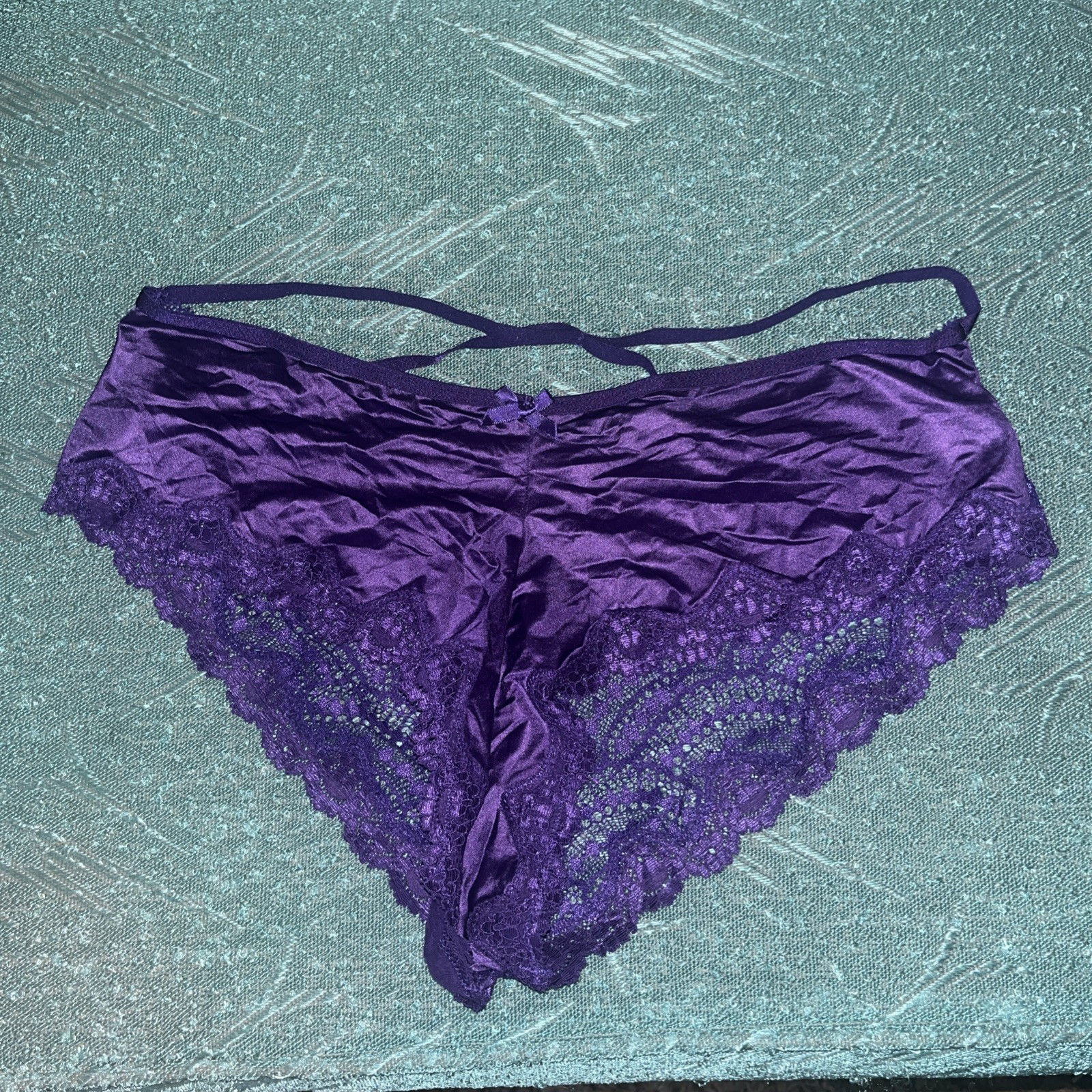 Victoria’s Secret Purple Strappy Satin Panties XL Cheeky Lace Culotte Coquine