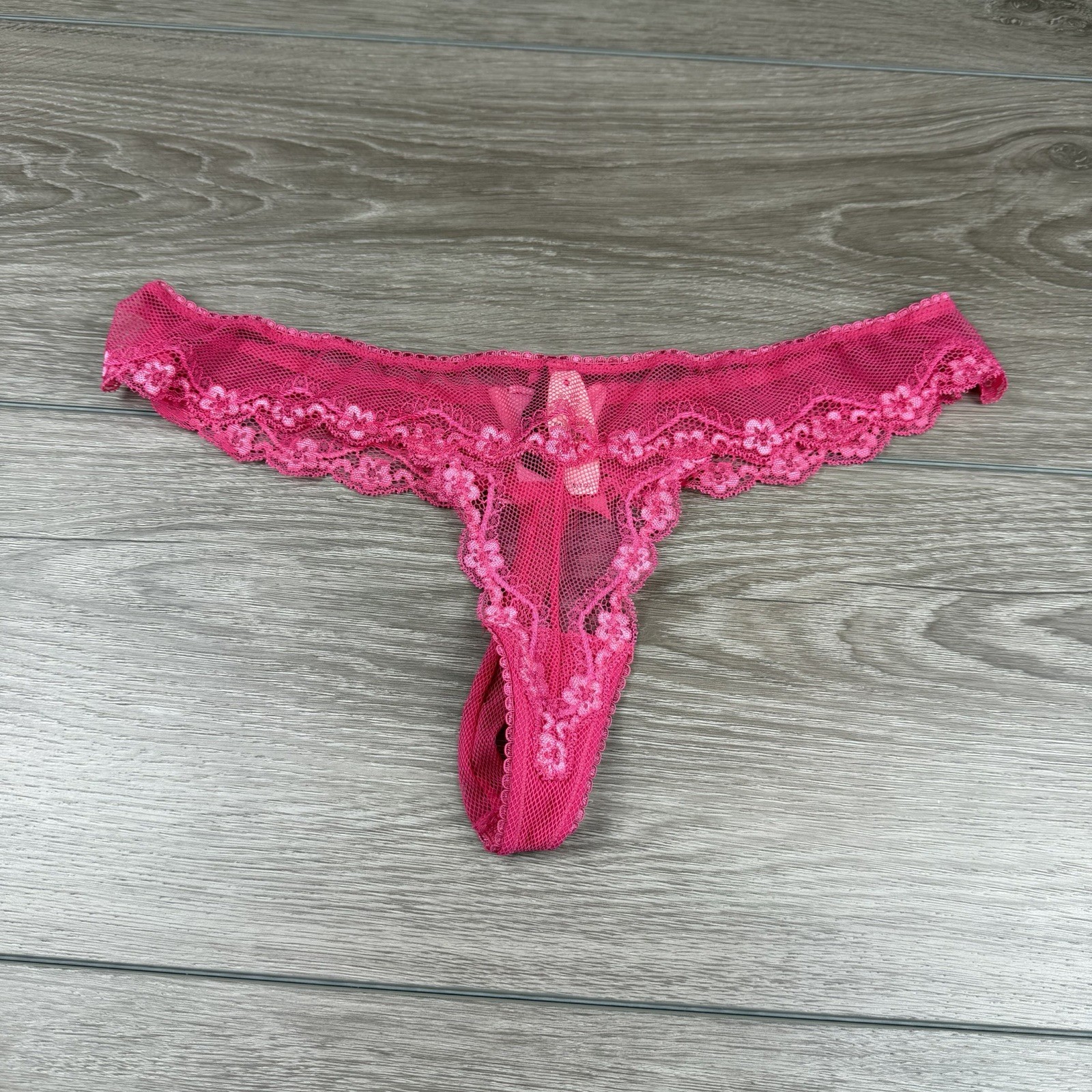 Victorias Secret Sexy Little Things Lace Mesh Thong Pink Large New