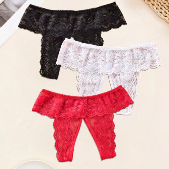 Sexy Womens Sheer See Through Lace Panties Underwear Crotchles Thongs Lingeries