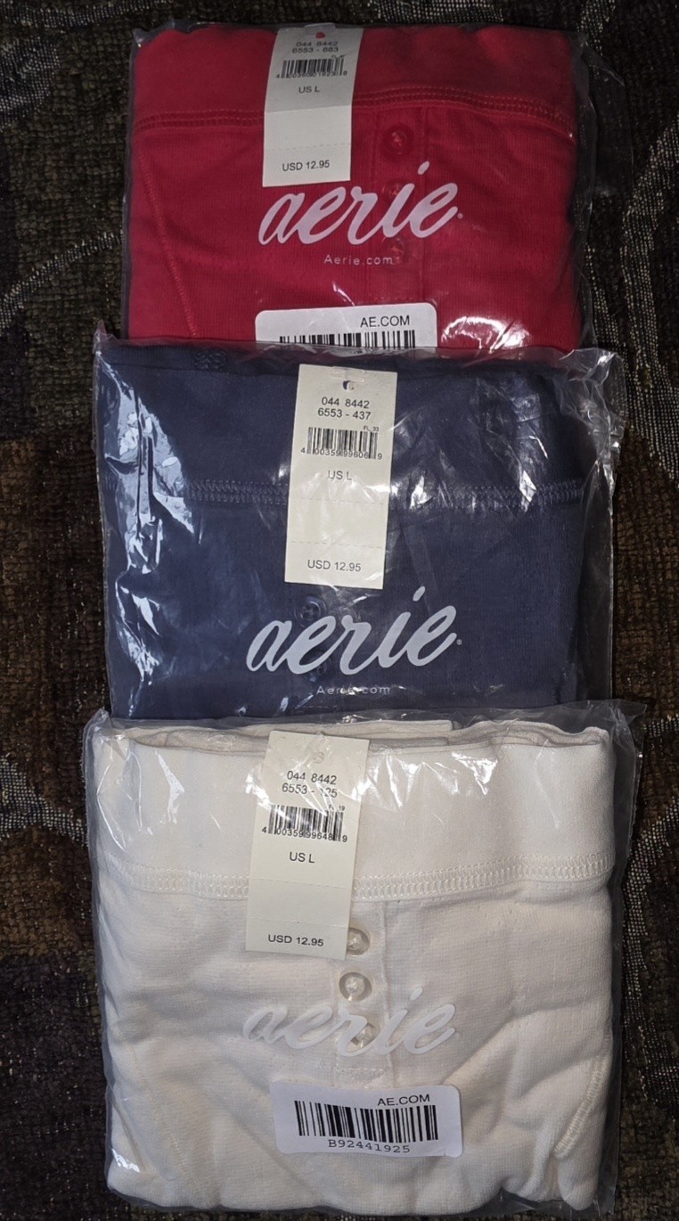 ** 🩷 Aerie sz L – Lot of 3 – Chilly Pointelle 5″ Boyshort – Red Navy Cream NWT!