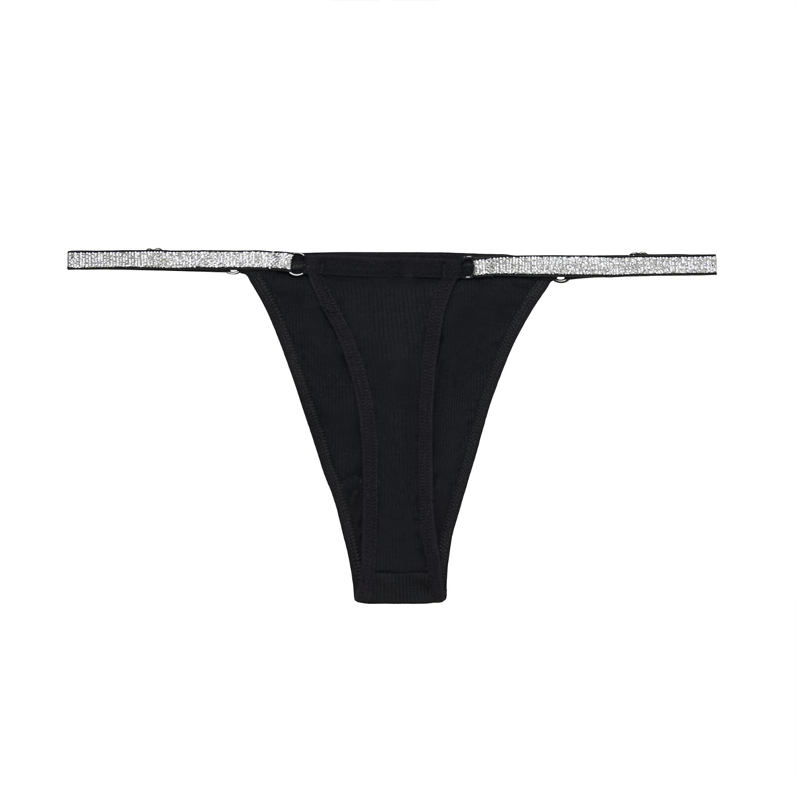 Women Ribbed Cotton Adjustable Thong Underwear Shine Strap Sexy Panties Pack 6
