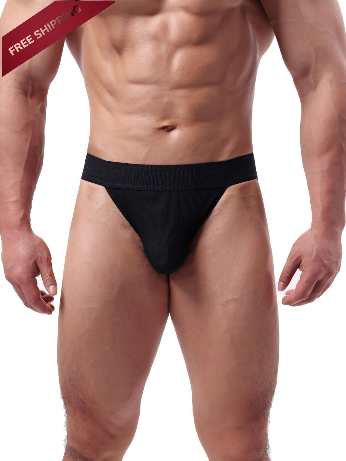 Summer Code Mens Underwear Briefs Low Rise Ribbed Bikini Large, Black
