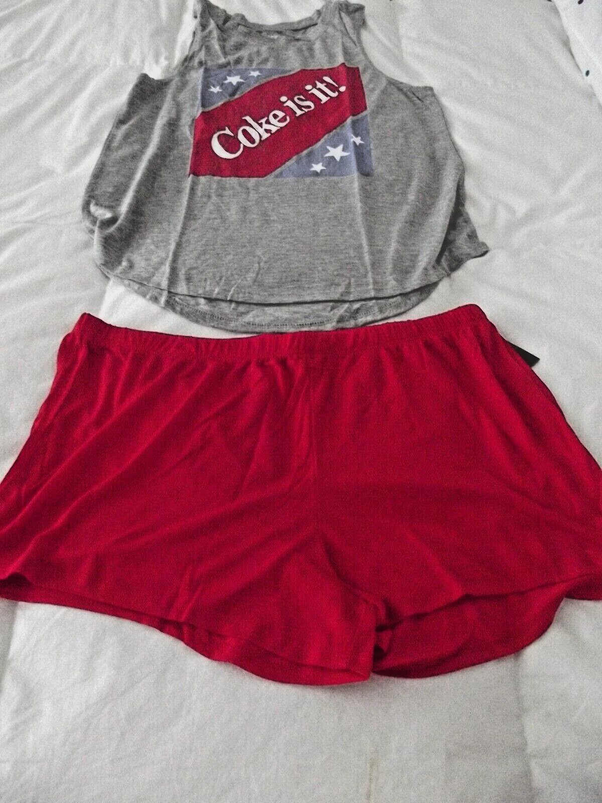 Coke Cola Coke is it Tank Top/Shorts Sleep Set Gray/Red Large